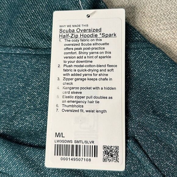 Lululemon Scuba Hoodie NWT $138 M/L Half Zip Storm Teal Silver Spark Rare - Picture 4 of 16